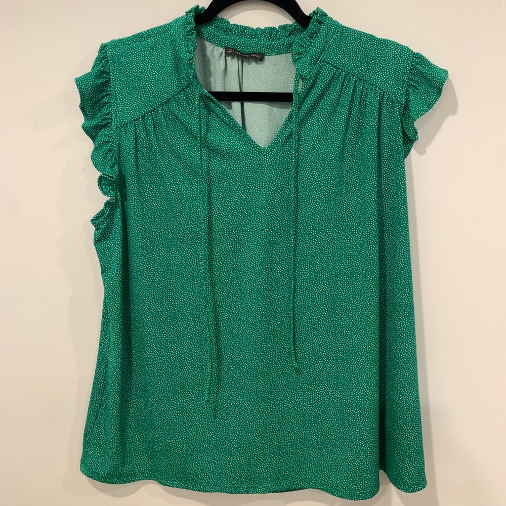 Adrianna Papell Blouse, Green & white dots size L
